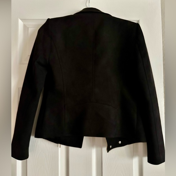 Suede White House Black Market Black Moto Jacket 00 Silver Zipper Fitted Blazer - Picture 3 of 5